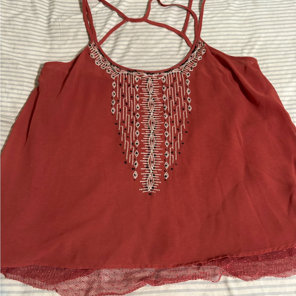Embroidered Red Women's Top